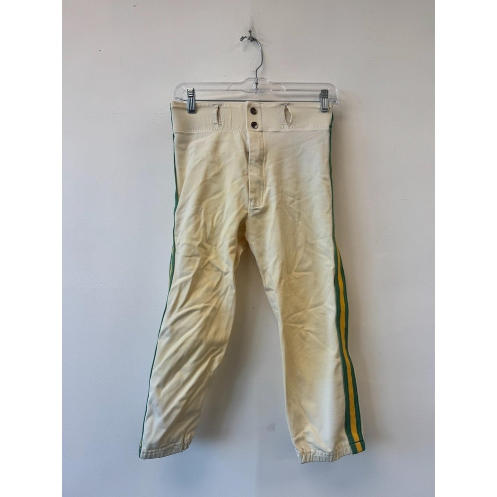 Vintage Sand-Knit Pants Mens Small Beige Baseball Knickers Striped Green USA 70s